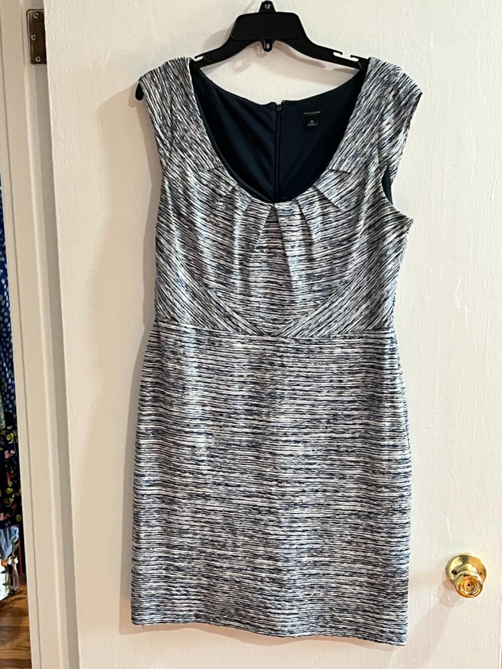 Y2K Ann Taylor Size 10 Midi Dress, grey, blue and white print